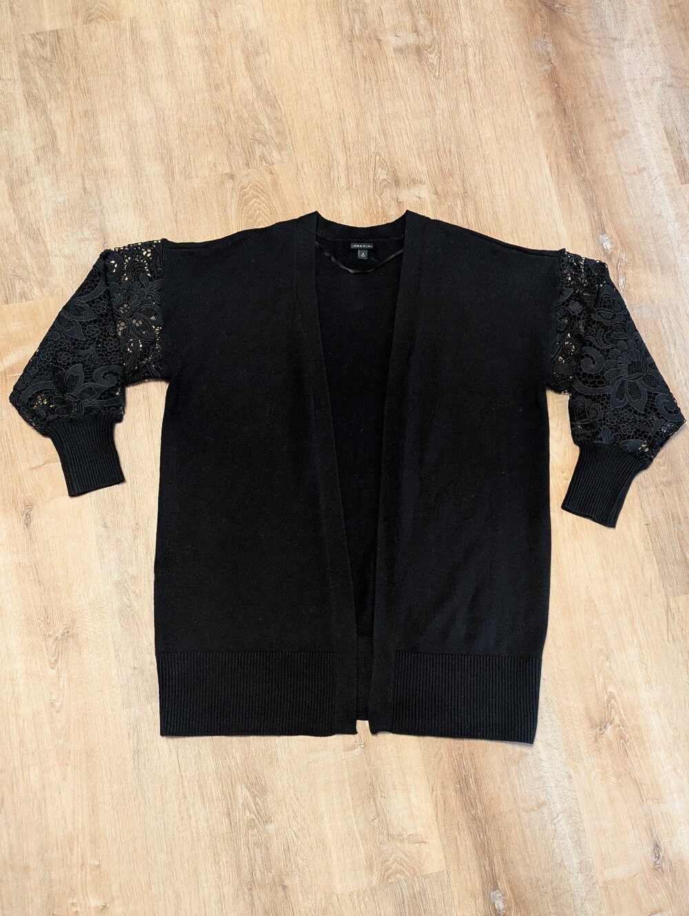 Torrid Black Open Cardigan with Lace Statement Sleeves
